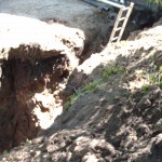 Septic tank trench trench with ladder during septic tank installation