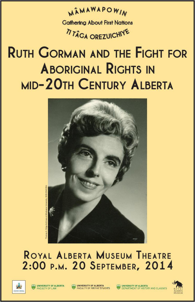 Ruth Gorman Lecture at Royal Alberta Museum Sept 20, 2014